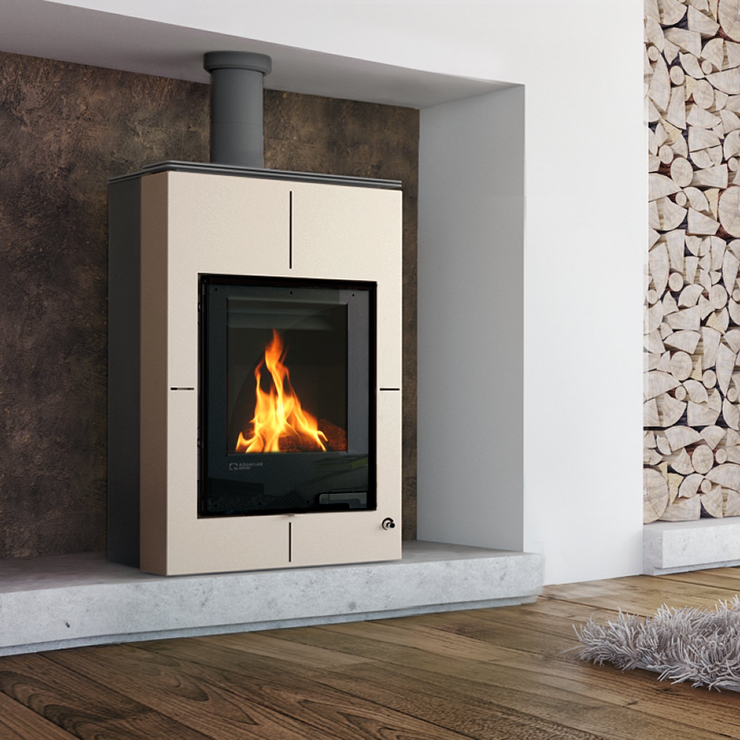 Aquaflam Vario Saporo Kaminofen Creme Aquaflam Vario Saporo Kaminofen – 11 kW | Hochleistungs-Holzofen, moderne Stahlverkleidung & externe Zuluft – Bild 1