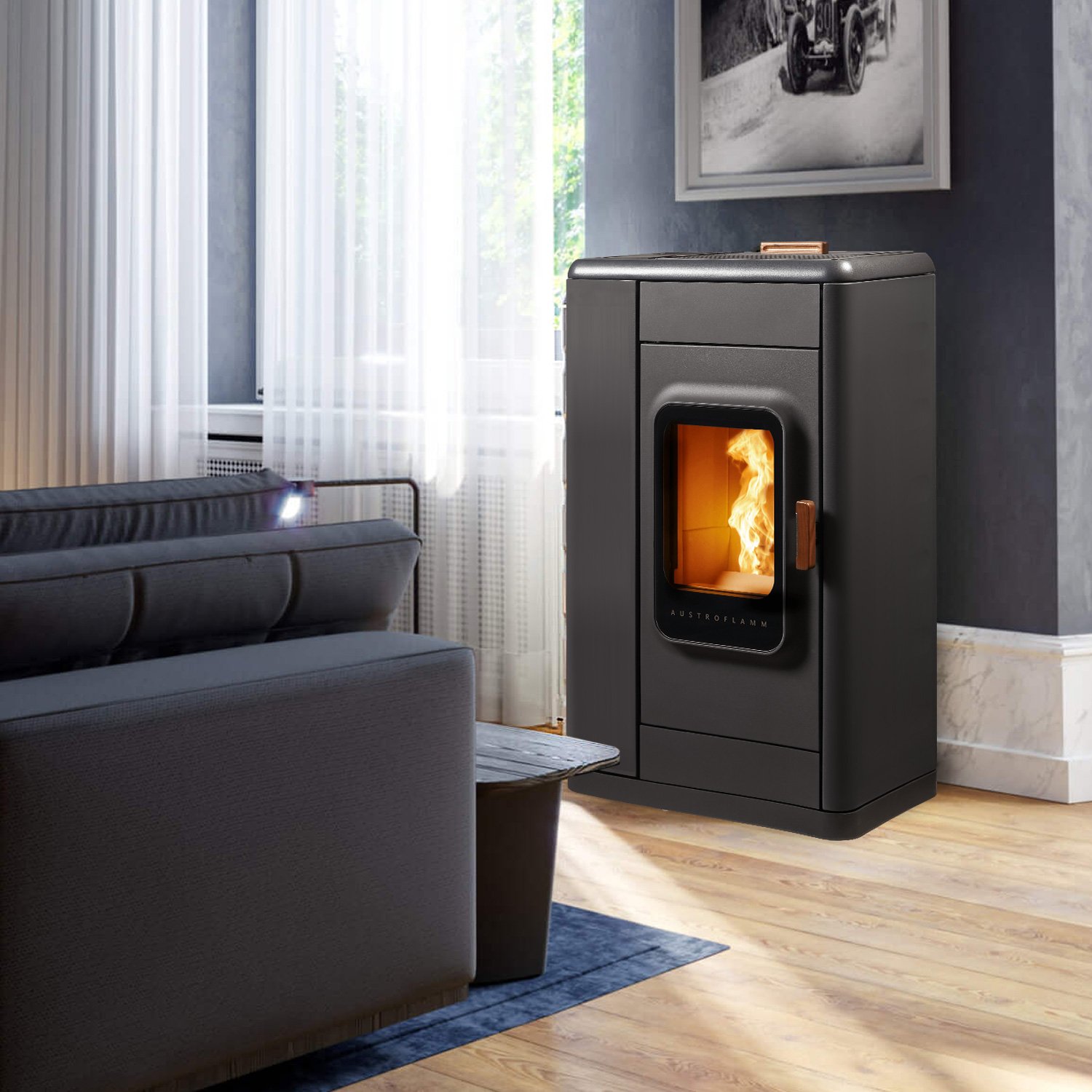 Austroflamm Ruby Pelletofen Stahl Schwarz, Topplatte Keramik Anthrazit Austroflamm Ruby Pelletofen 8 kW – Design, Leistung & modernste Steuerung für bis zu 255 m³ – Bild 1