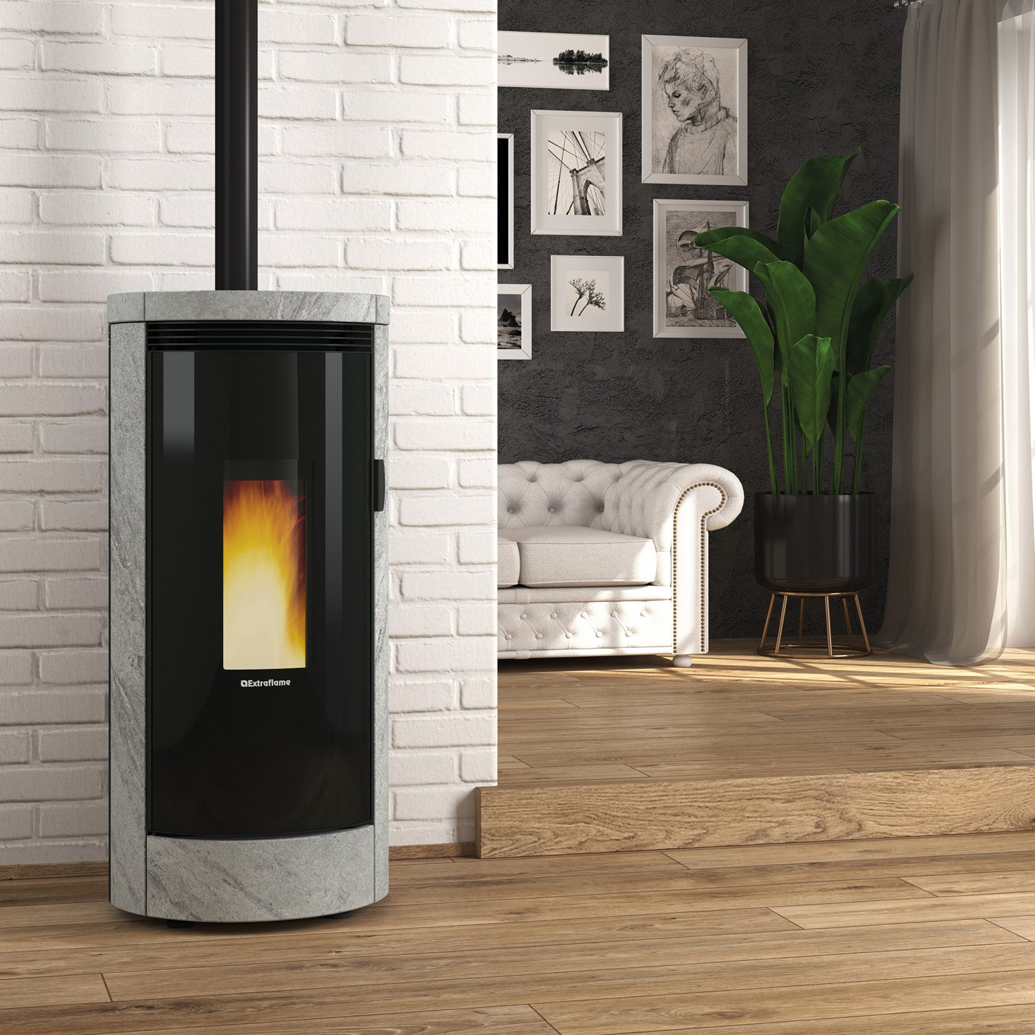 Extraflame Evolution Line Debby Pelletofen Naturstein Extraflame Pelletofen Debby 9 kW – Auto Clean, Wochentimer, hermetisch dicht, 258 m³ Heizleistung – Bild 1