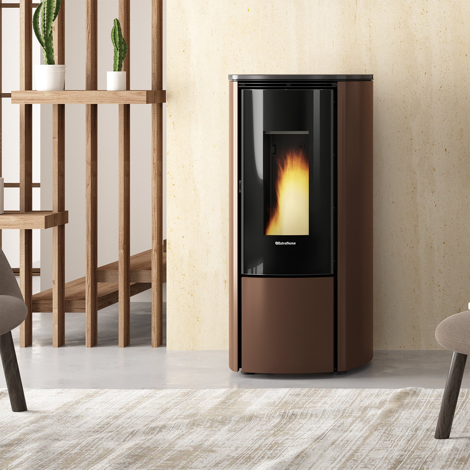 Extraflame Evolution Line Katia 9 Pelletofen Stahl Bronze Extraflame Pelletofen Katia 9 kW – Selbstreinigung, WiFi, Keramikzündkerze, 258 m³ Heizvolumen – Bild 1