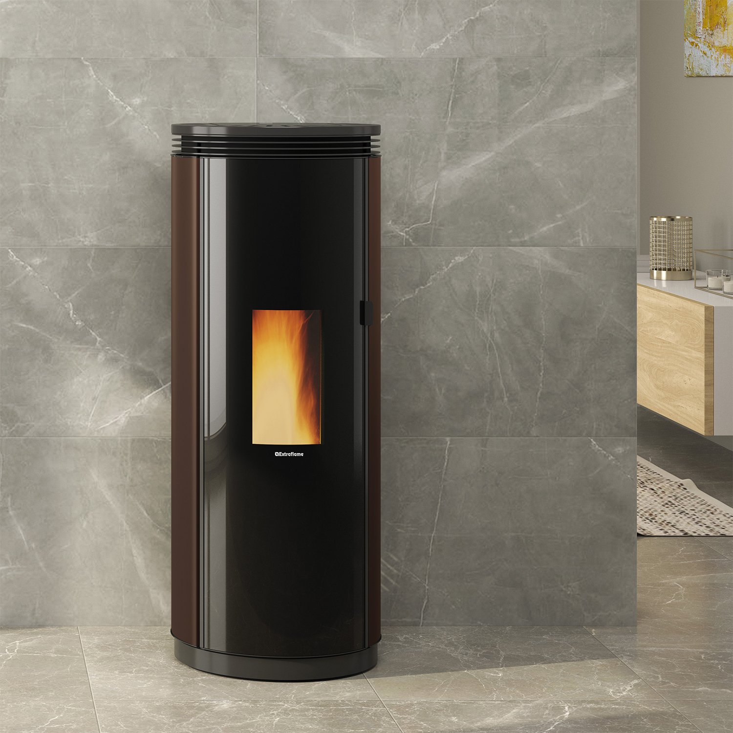 Extraflame Evolution Line Pamela Pelletofen Stahl Bronze Extraflame Pamela Evolution Line Pelletofen – 8 kW | Stahl Bronze | Rund, leise & effizient – Bild 1
