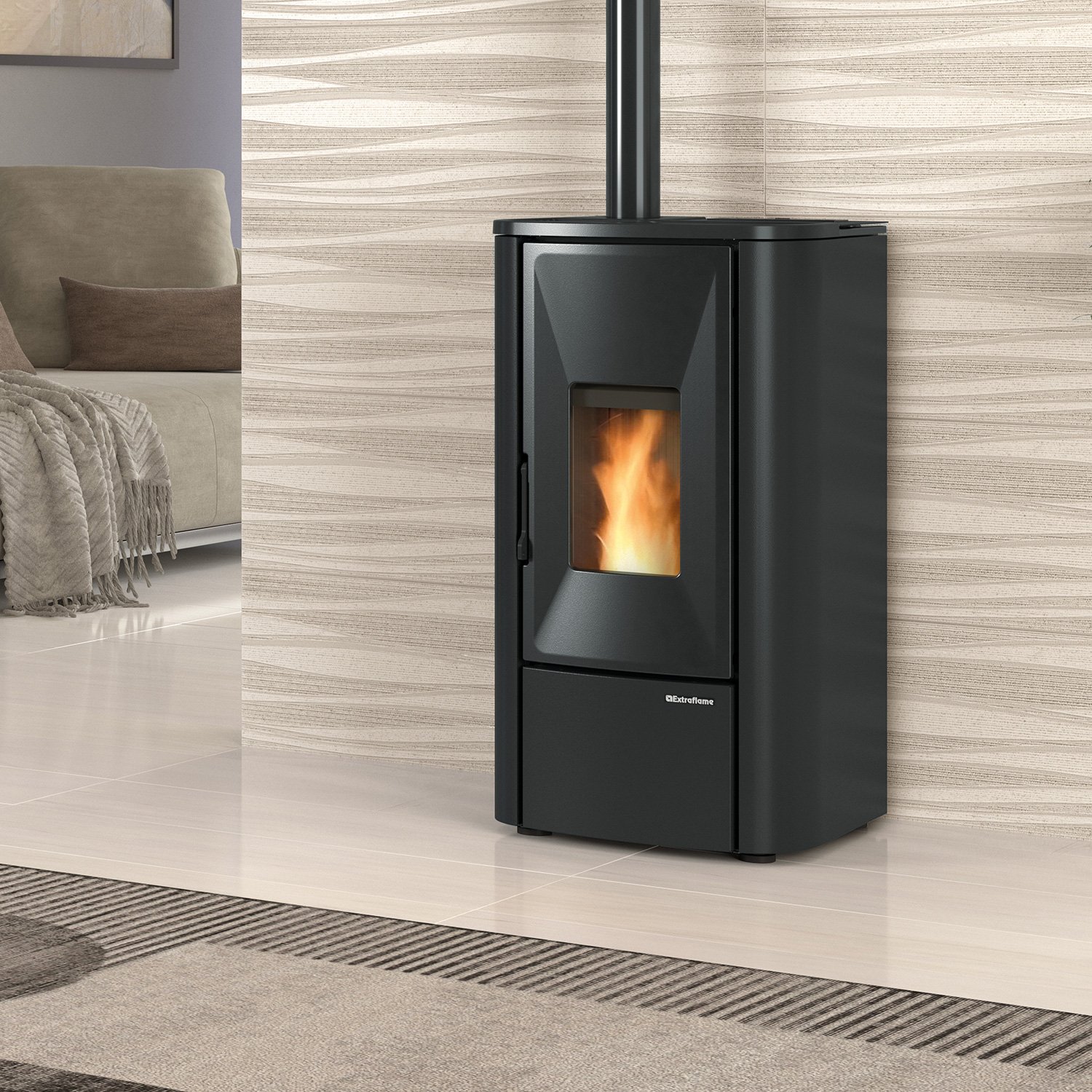 Extraflame Prestige Line Lina Pelletofen Stahl Schwarz Extraflame Lina Pelletofen 7 kW – Eleganter Ofen in Stahl Schwarz – Bild 1
