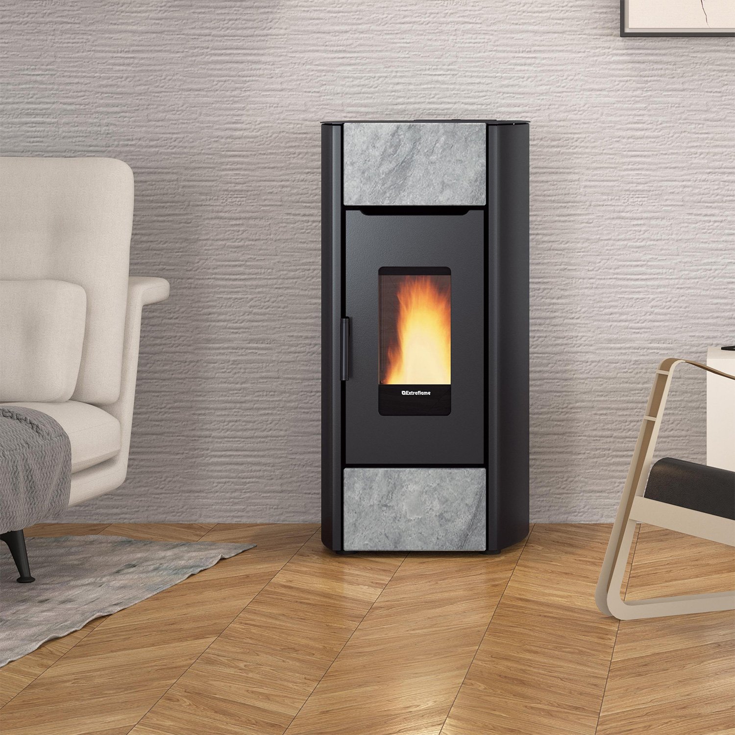Extraflame Prestige Line Mirka Plus Pelletofen Naturstein Extraflame Mirka Plus Pelletofen – 8 kW, kanalisierbar, Selbstreinigung & Natursteinverkleidung – Bild 1