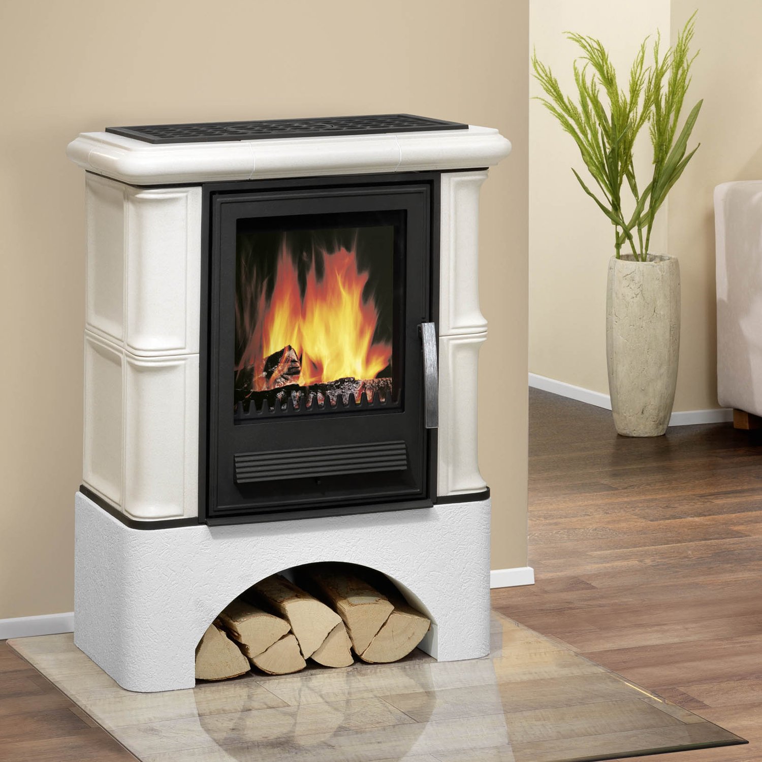 Justus Bavaria Kaminofen Ahornweiß Justus Bavaria – 7 kW Kaminofen mit handglasierten Kacheln & Dreifach-Luftsystem – Bild 1