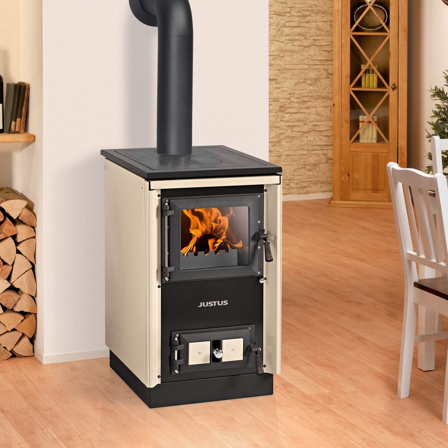 Justus Rustico-50 2.0 Küchenofen Creme Justus Küchenofen Rustico-50 2.0 Cremeweiß – 7 kW Holzherd mit Kochplatte & Oberem Rauchrohranschluss – Bild 1