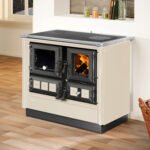 Justus Rustico-90 2.0 Küchenofen – 7 kW Holzherd mit Backfach & Edelstahlrahmen – Cremeweiß