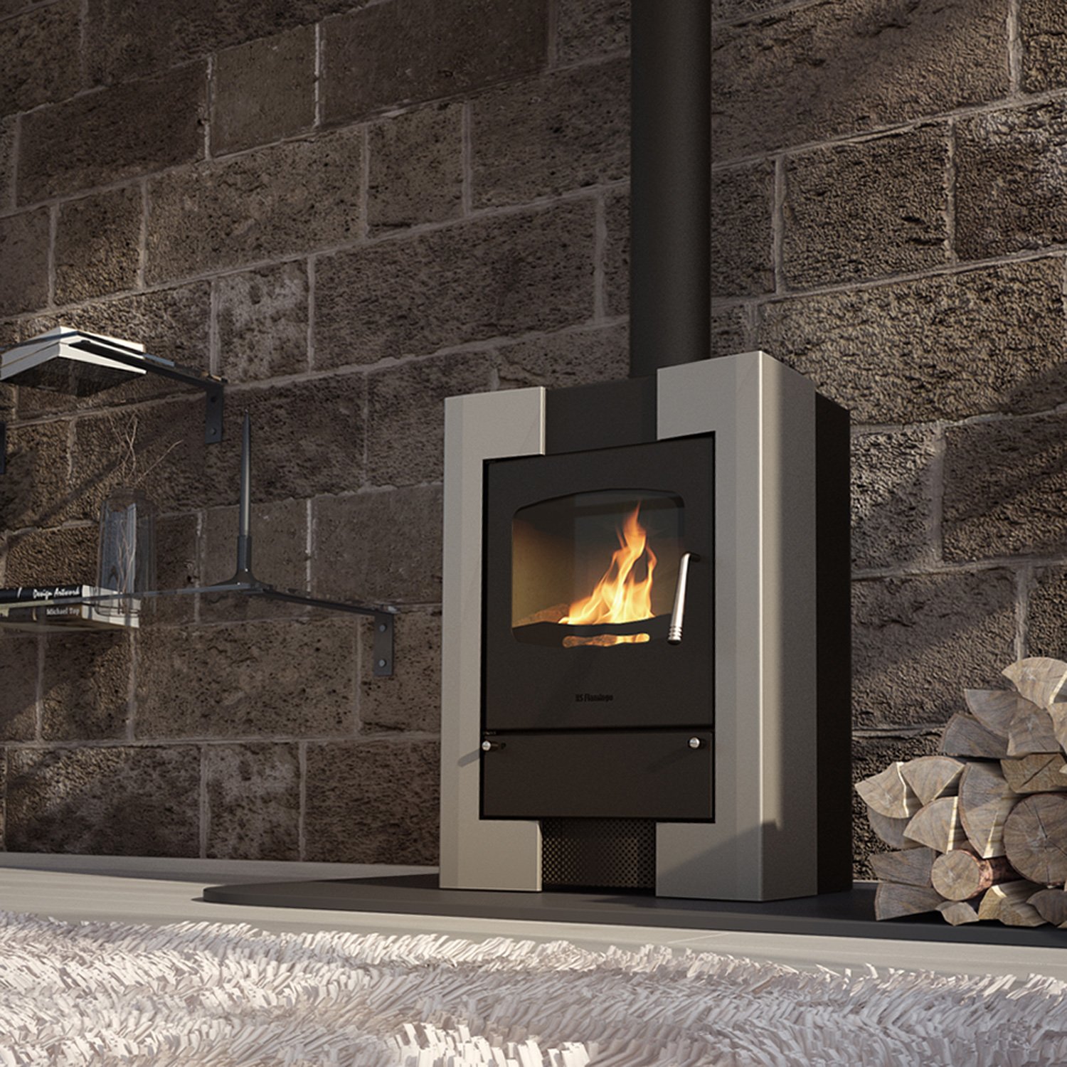 Kaminofen HS Flamingo ESPO 1 Grey HS Flamingo Espo 1 – 9,2 kW Kaminofen | Effizienter Holzofen mit Schamotte & externer Zuluft – Bild 1