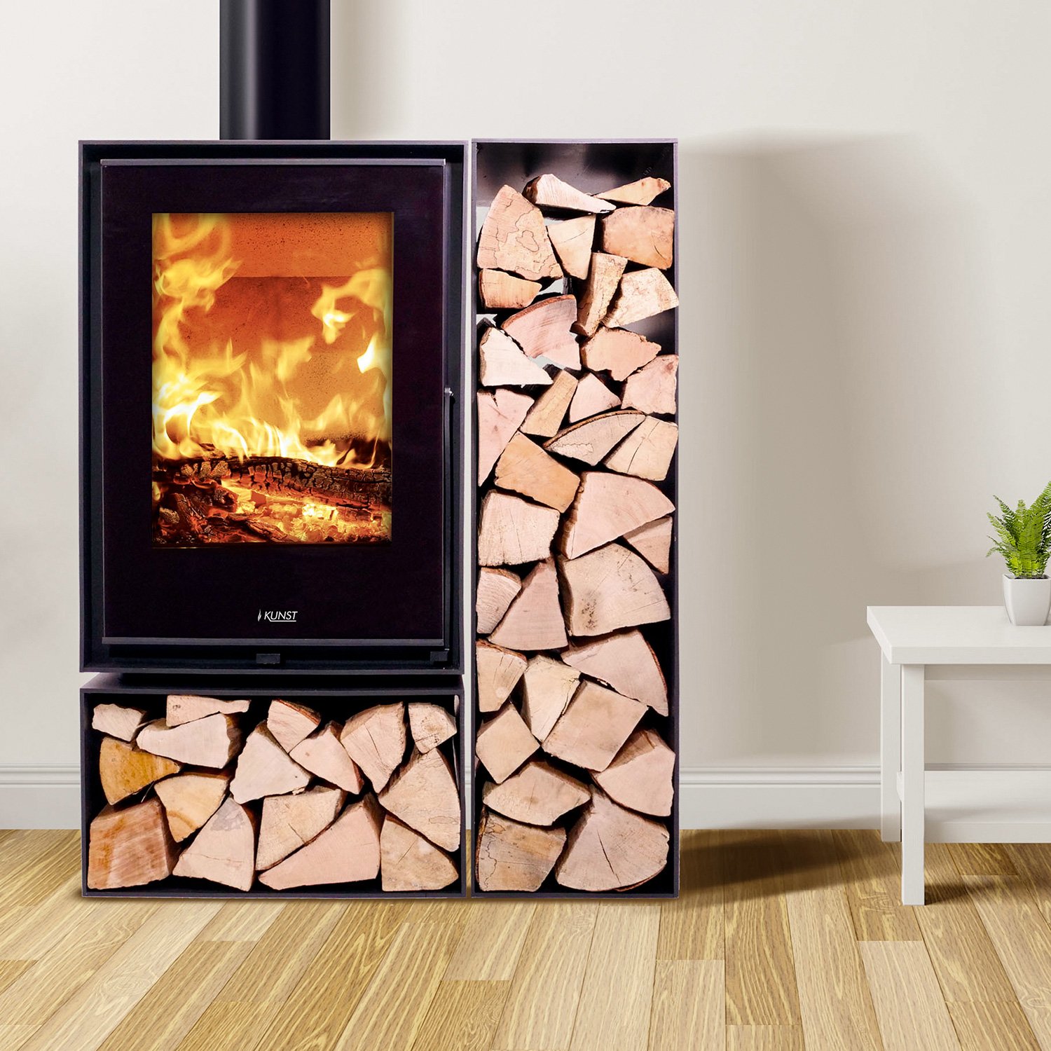 Kunst Stoves Ficus Kaminofen mit doppeltem Holzfach Kunst Stoves Ficus Kaminofen – 7,5 kW | Moderner Holzofen mit Panoramascheibe & Holzfach – Bild 1