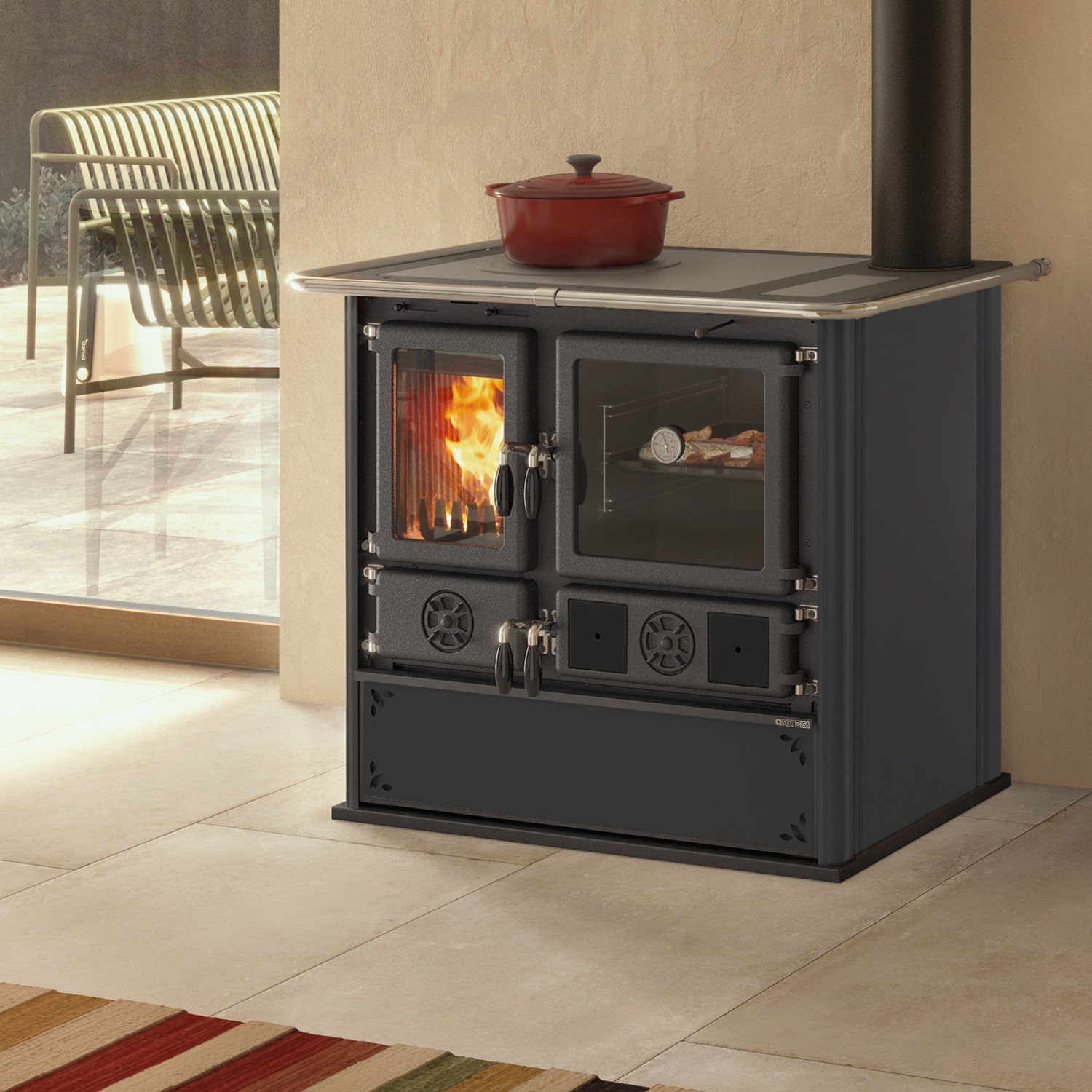 La Nordica Rosa 16 Küchenofen Stahl Anthrazit-Schwarz La Nordica Rosa 16 – 8,8 kW Küchenofen mit Backofen, Warmhaltefach & externer Luftzufuhr – Bild 1