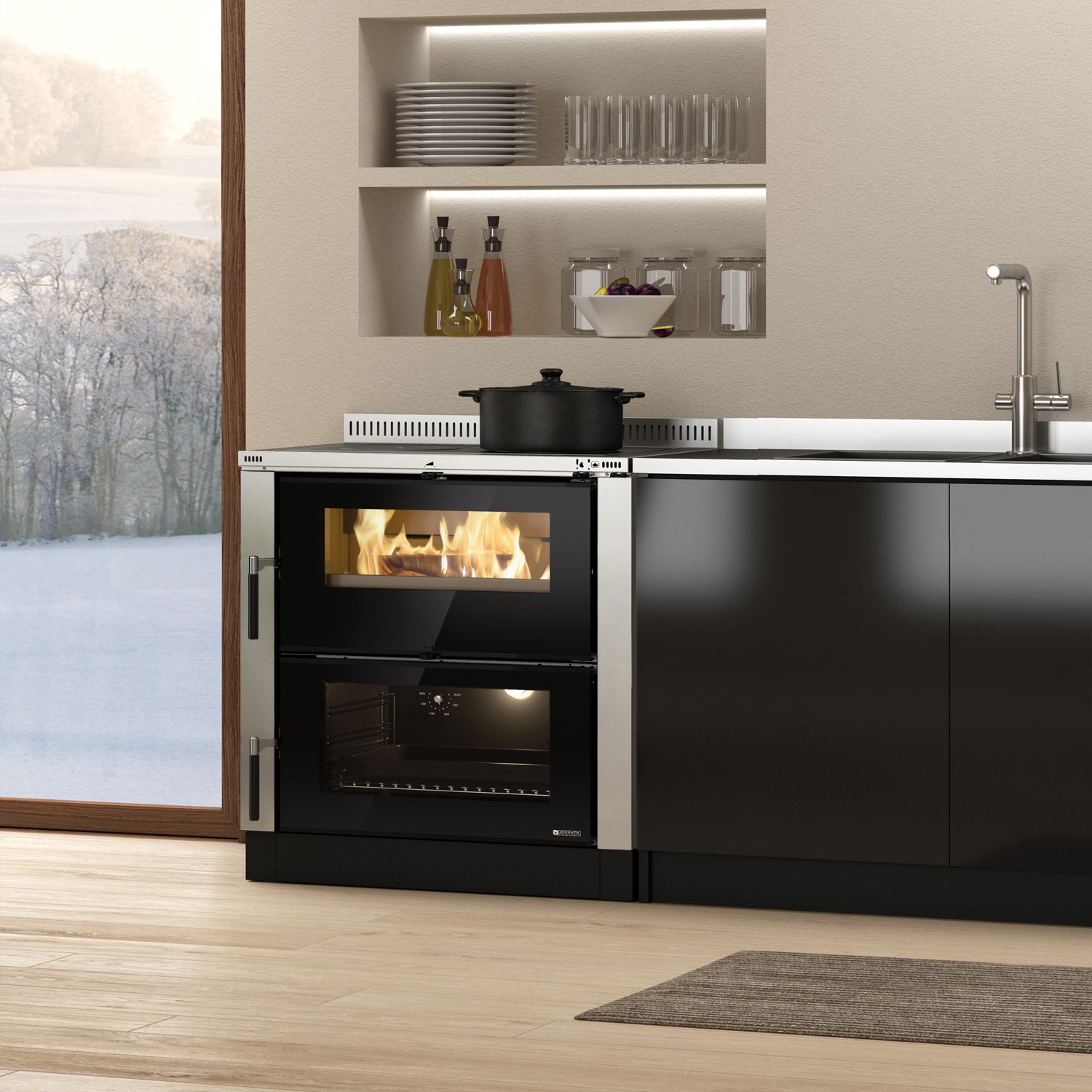 La Nordica Verona XXL Küchenofen Edelstahl La Nordica Verona XXL Küchenofen – 7 kW Holzherd mit 68-L-Backfach, Gusseisenkochplatte & Scheibenspülung – Bild 1