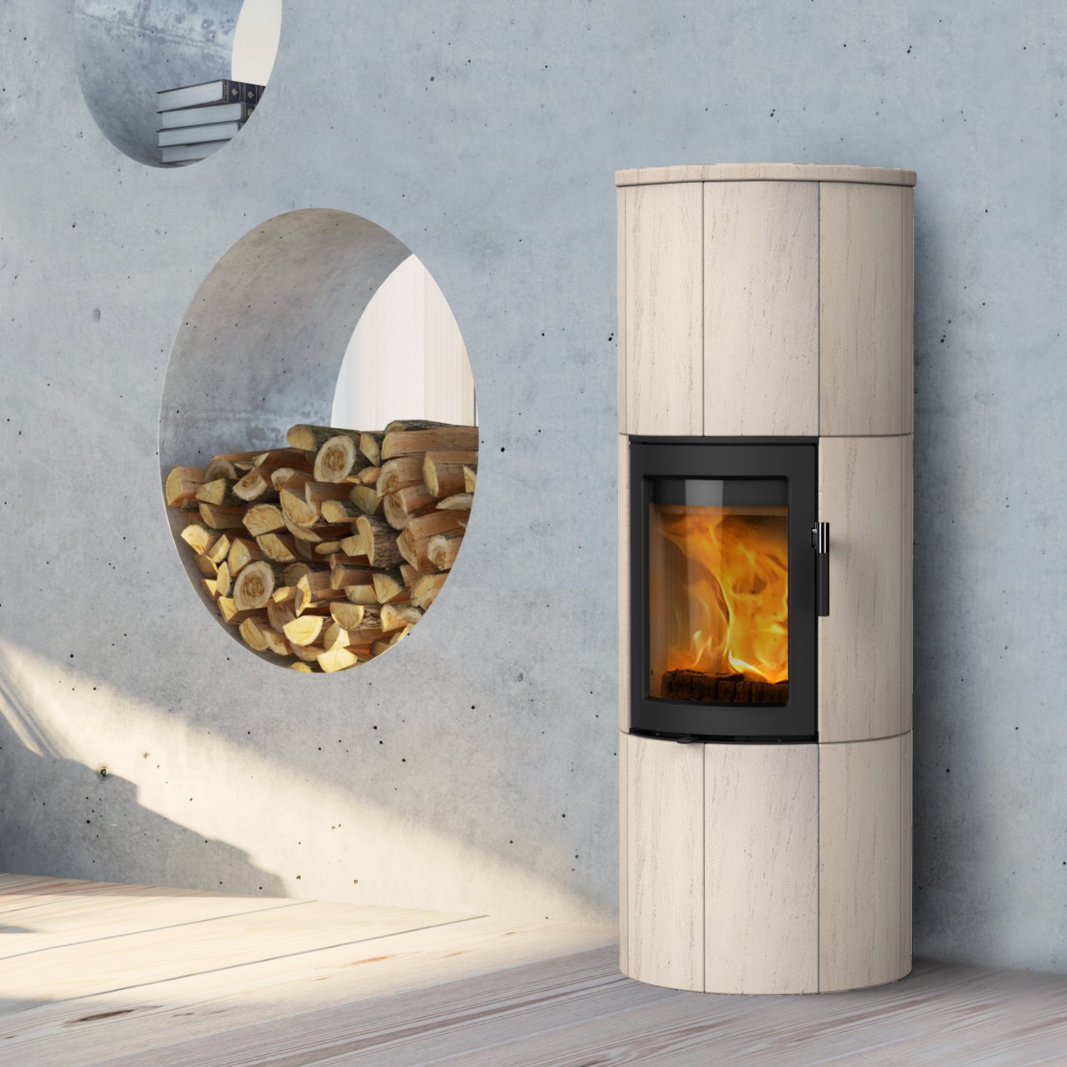 Lotus Maestro 152 Kaminofen Schwarz/ Limestone, Rauchabgang hinten, DIBt Lotus Maestro 152 DIBt – 6 kW Speicherofen raumluftunabhängig mit Powerstones & Clean Burn Technology – Bild 1