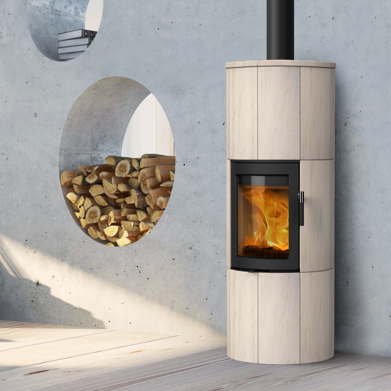 Lotus Maestro 152 Kaminofen Schwarz/ Limestone, Rauchabgang oben, DIBt Lotus Maestro 152 DIBt – 6 kW Speicherofen mit Powerstones & Clean Burn Technology – Bild 1