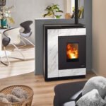 Oranier Boreas II Pelletofen – Stahl Schwarz / Sintered Stone Seidenweiß – Rauchrohr oben – 8 kW