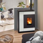 Oranier Boreas II Pelletofen – Stahl Schwarz / Sintered Stone Seidenweiß – Rauchrohr oben – 8 kW