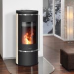 Oranier Carus 2.0 Pelletofen – 6 kW – Stahl Schwarz / Kalkstein / Speckstein – 30-kg-Pellettank