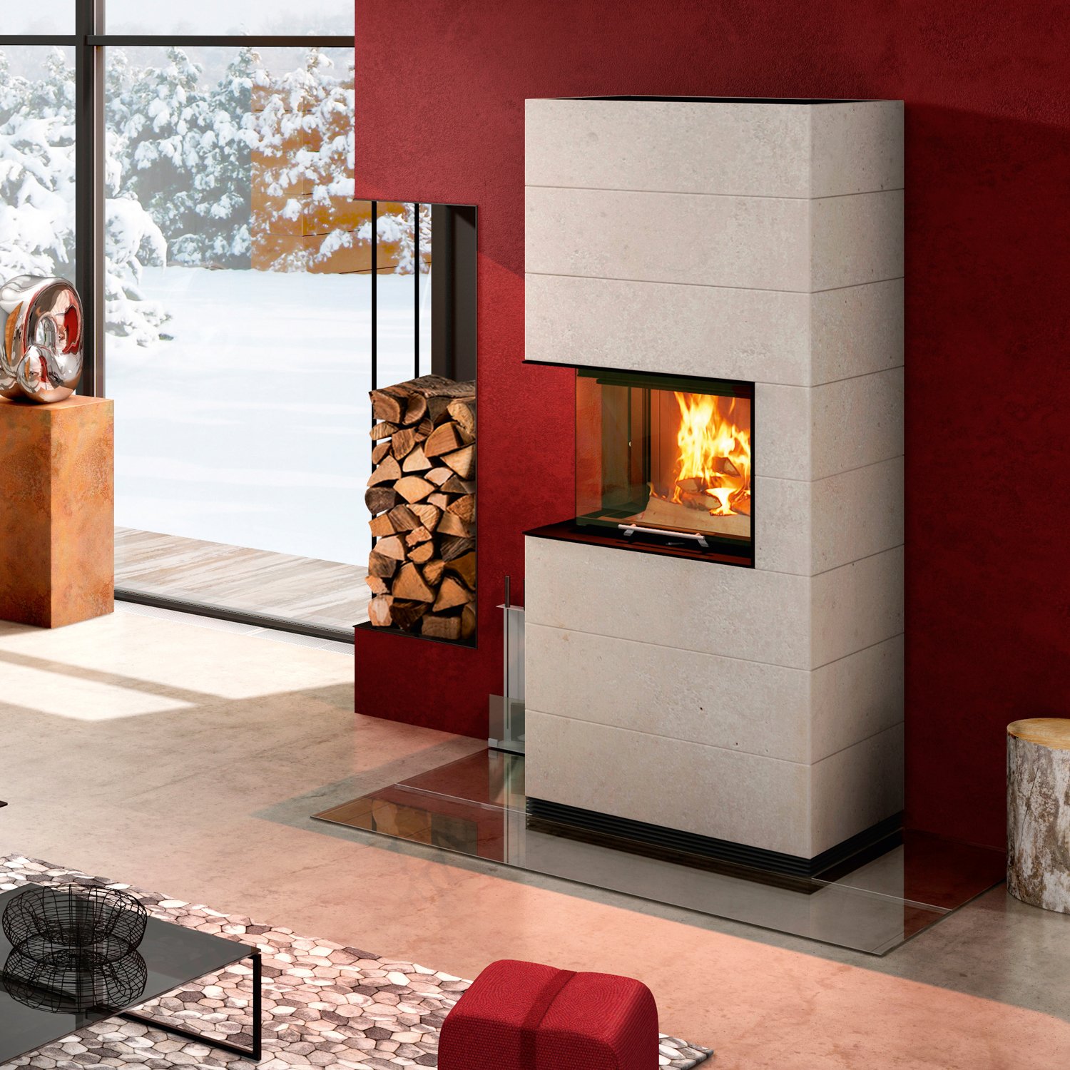 Spartherm Kaminbausatz SIM 3/3 Varia 2L-55h RLU Natur Spartherm SIM Varia 2L-55h RLU Kaminbausatz – 6,1 kW | Raumluftunabhängiger Eck-Kamin mit Panoramascheibe & Speicherfunktion – Bild 1