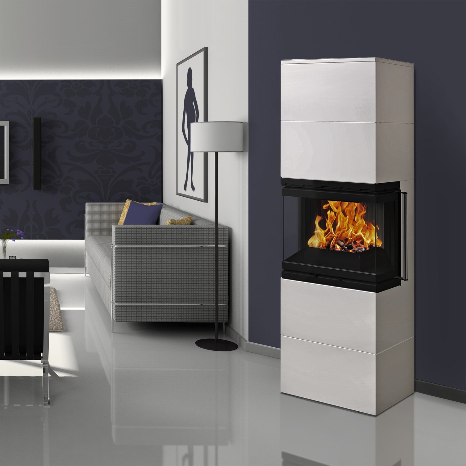 Wamsler Modulo 57/180 U Kaminbausatz Weiß Wamsler Modulo 57/180 U Kaminbausatz – 6 kW, dreiseitige Panoramascheibe, externe Zuluft, Bauart 1 – Bild 1