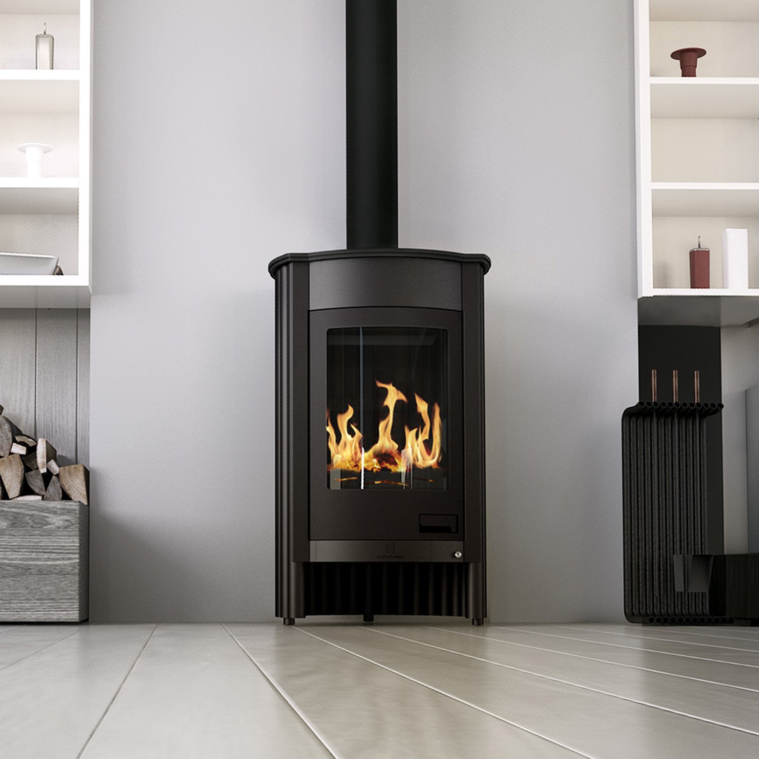 Warmluftofen Masterflamme Medie I Black Masterflamme Medie I – 12 kW Warmluftofen | Leistungsstarker Holzofen für große Räume, Konvektionswärme & robuste Rohrkonstruktion – Bild 1