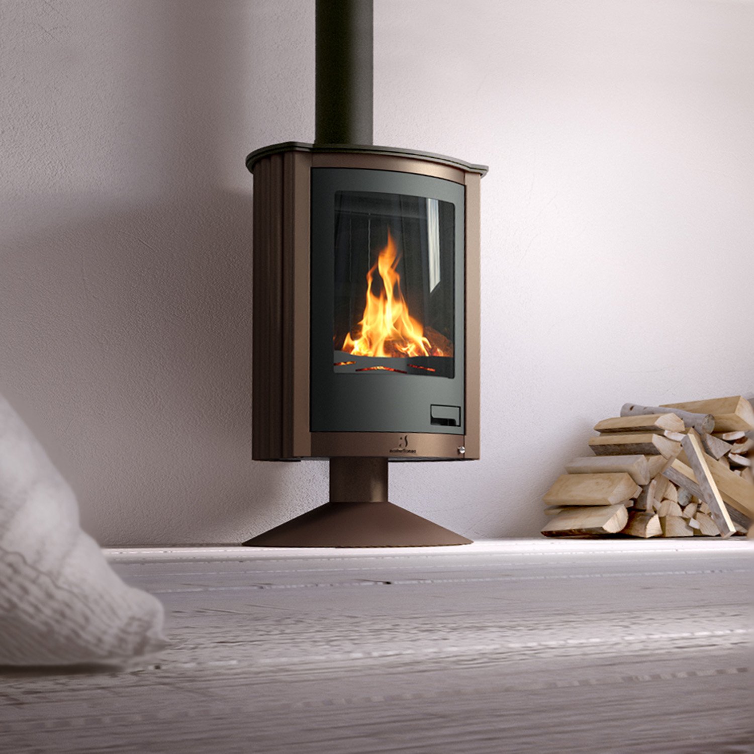 Warmluftofen Masterflamme Piccolo II Velvety Brown Masterflamme Piccolo II – 7 kW Warmluftofen | Leistungsstarker Holzofen für große Räume – Bild 1