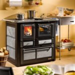 Westminster K 85 F Küchenofen Naturstein Grau – Holzherd mit Backfach rechts & Gusskochplatte (6 kW)